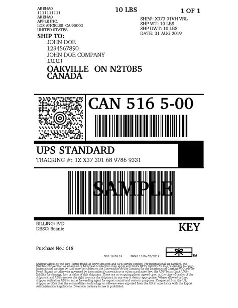 ups shipping label template excel