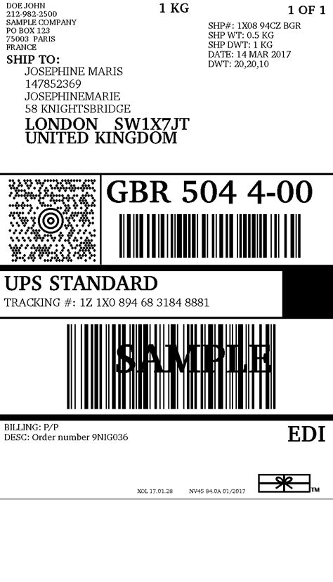 UPS Shipping Label Template Layout Example