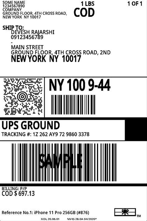 UPS Shipping Label Template Software Example