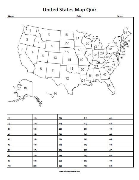 Blank US Map Quiz Printable