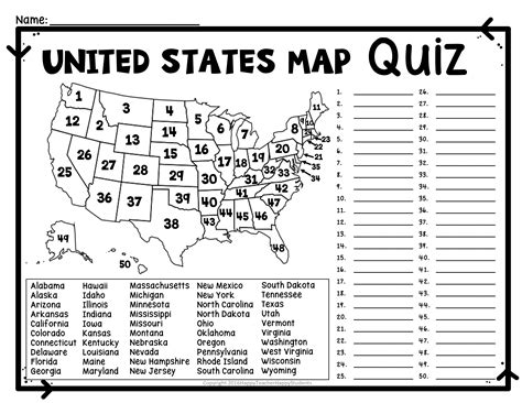 US Map Quiz Printable Resources for Geography Mastery