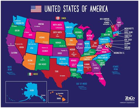 A detailed U.S. map showing states and capitals