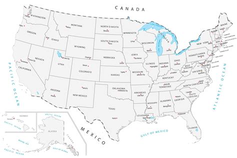 A US map with states and capitals PDF template