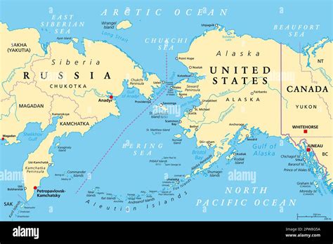 Map showing the distance between the US and Russia