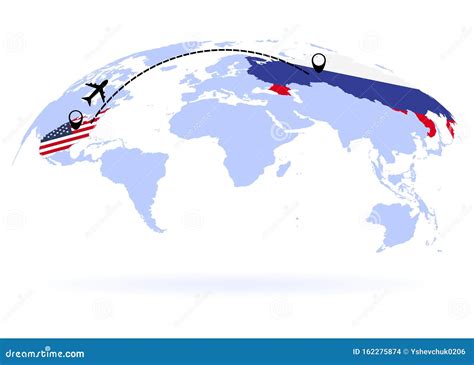 Map showing the flight route between the US and Russia