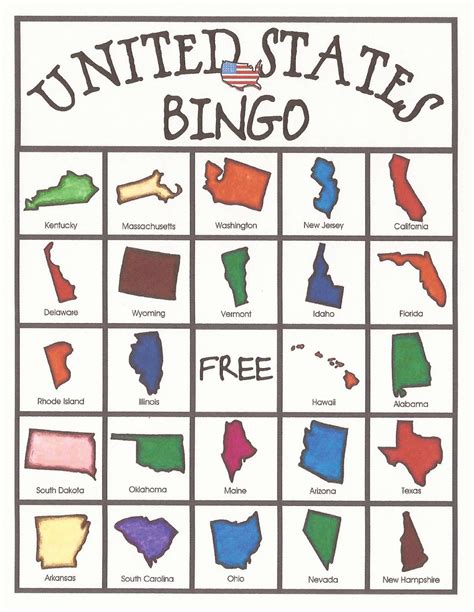 US States and Capitals Bingo Printable