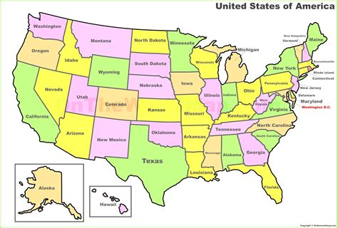 A US states and capitals map printable template