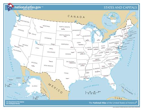 US States and Capitals Map Printable