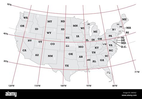 US States Map with Latitude and Longitude