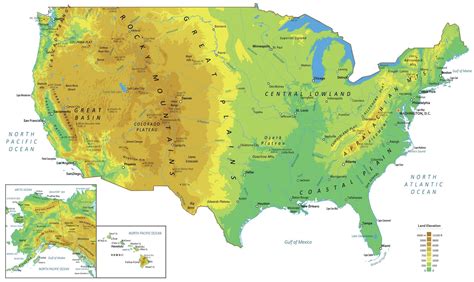 Blank US States Map with Mountains and Rivers