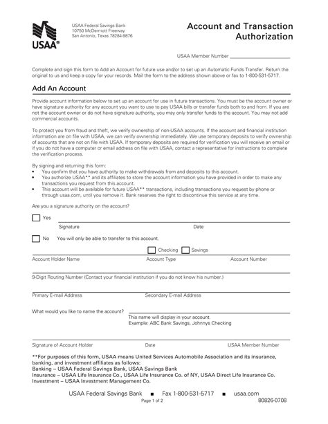 USAA Direct Deposit Form Sample