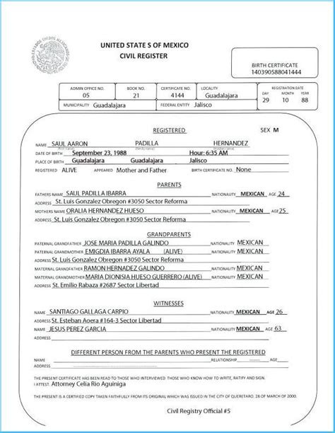 USCIS Translation Template Example