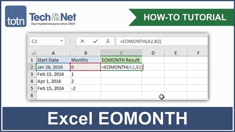 Using EOMONTH in Excel