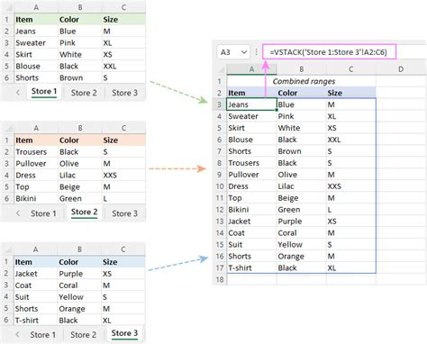 Using formulas to combine data from multiple worksheets