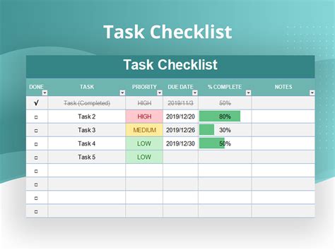 Using Task List Template in Excel