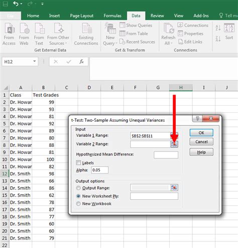 Using the T-Test in Excel