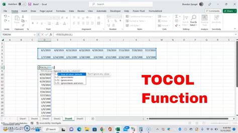 Using TOCOL in Excel