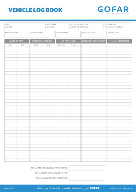 Using vehicle log book template