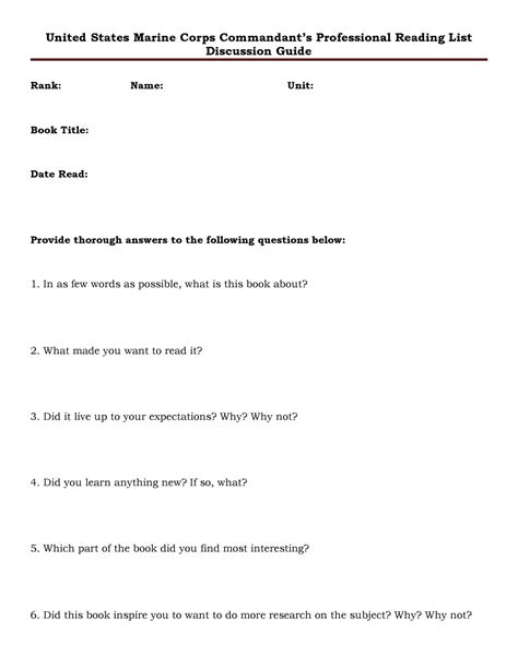 USMC Book Report Template Outline