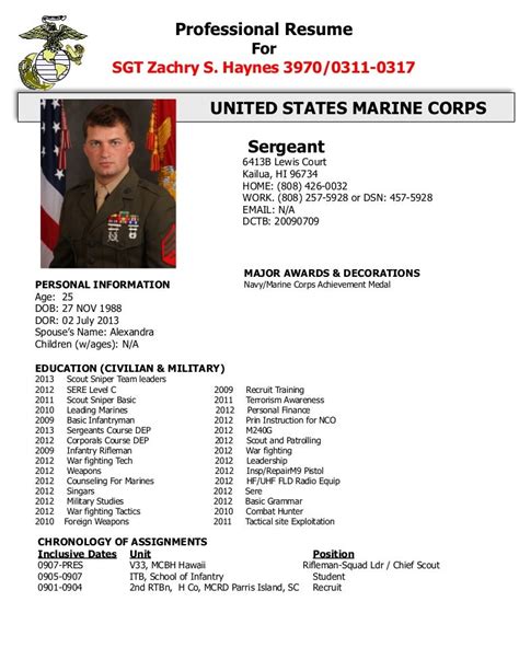 USMC Professional Resume Template Example