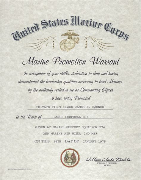 USMC Promotion Warrant Sample