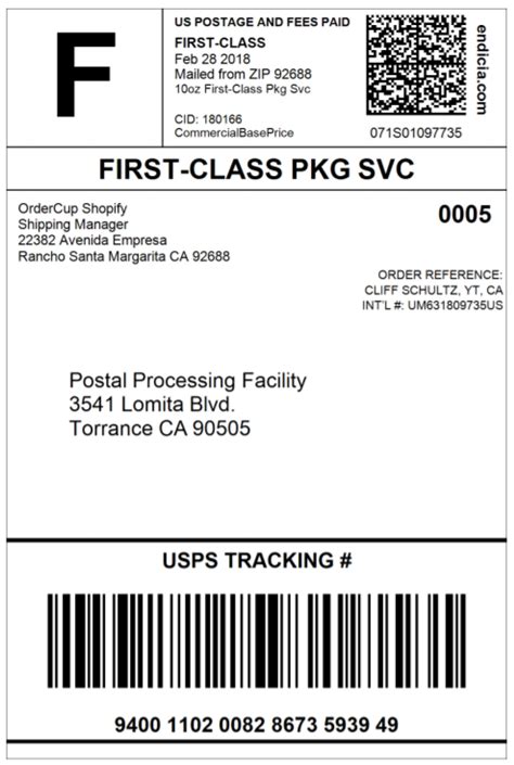 USPS First Class Shipping Label Template