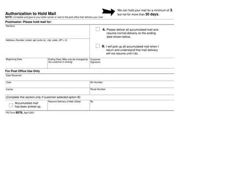 USPS Hold Mail Application Form PDF