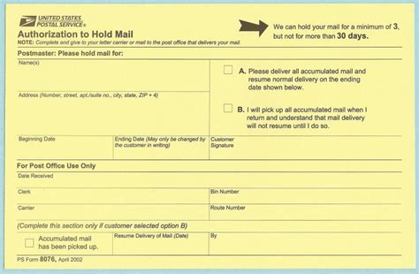 USPS Hold Mail Application Form