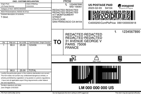 USPS International Shipping Label Template