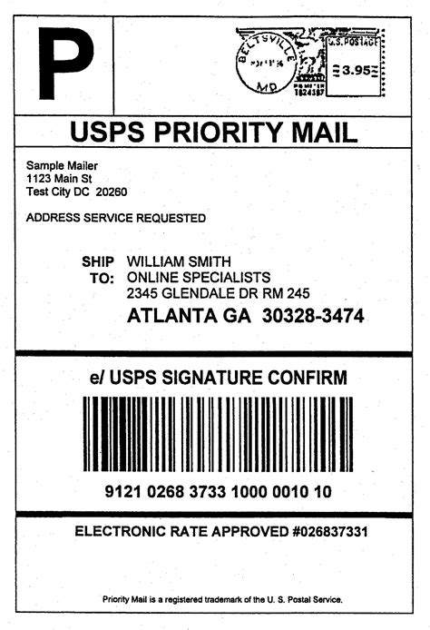 USPS Priority Mail Label Template Example 2