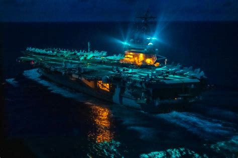 USS Ronald Reagan at night