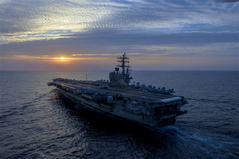 USS Ronald Reagan at sunset