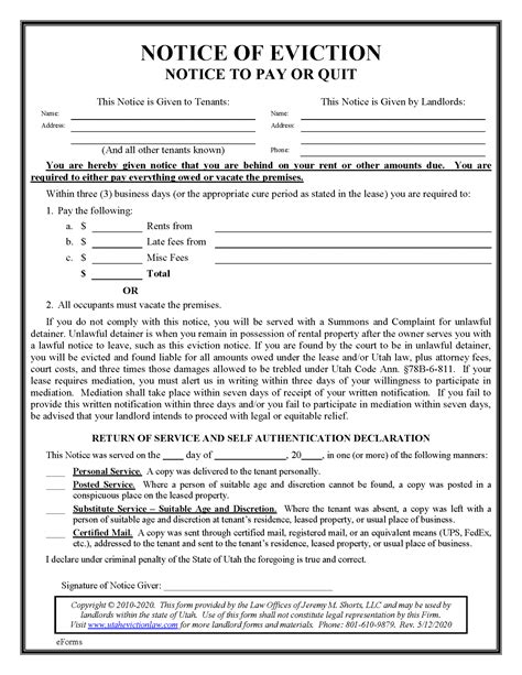 Utah Eviction Notice Form