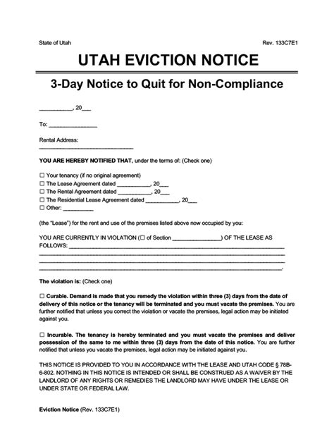 Utah Eviction Notice Template