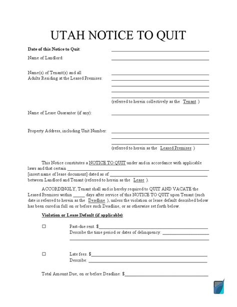 Utah Eviction Notice Template Free