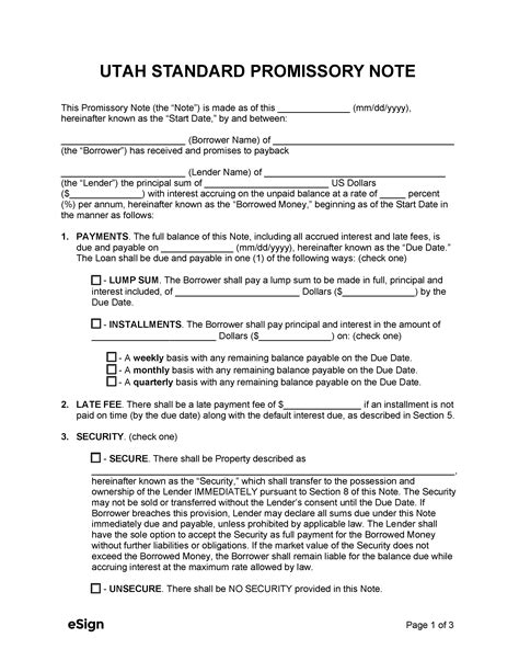 Utah Promissory Note Template PDF