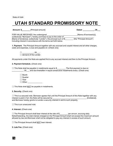 Utah Promissory Note Template Word