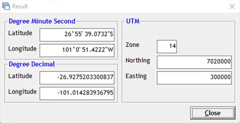 UTM coordinate conversion example