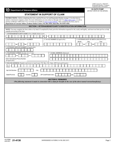 VA Form 21-4138 download