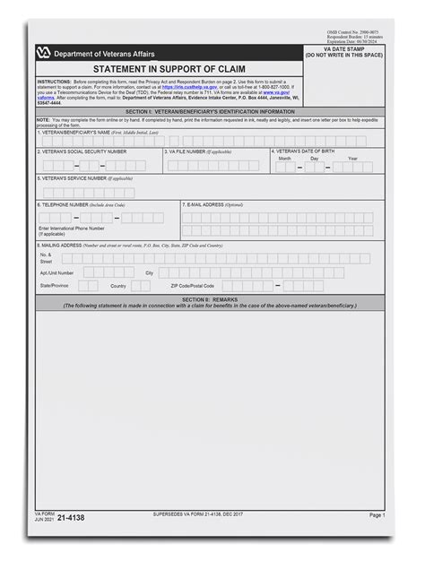 VA Form 21-4138 filling out