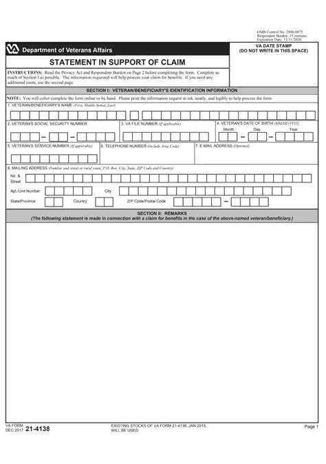 VA Form 21-4138 printable template