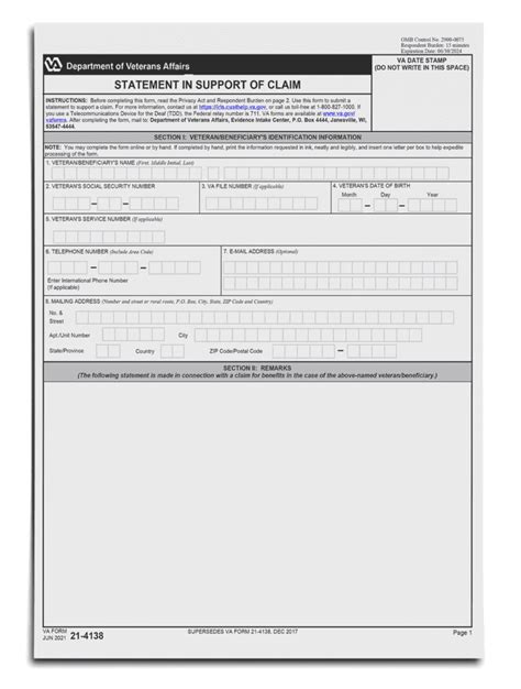 VA Form 21-4138 sample