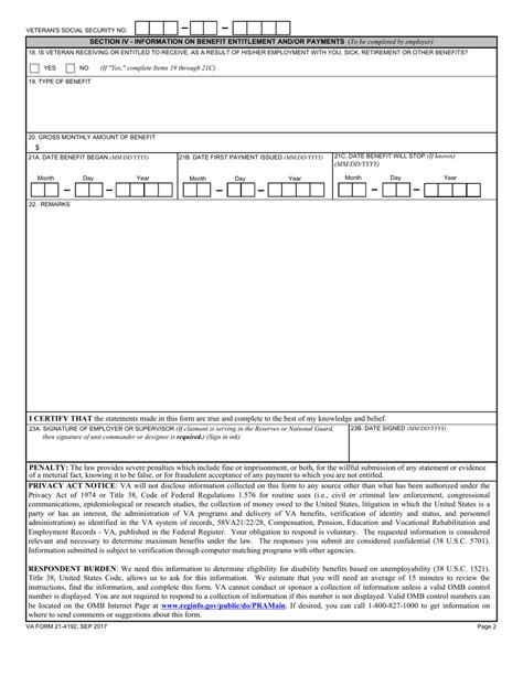 VA Form 21-4192 Example Form