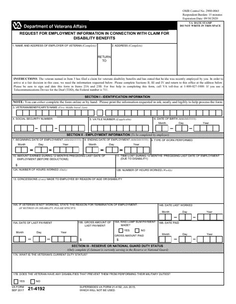 VA Form 21-4192 Fillable