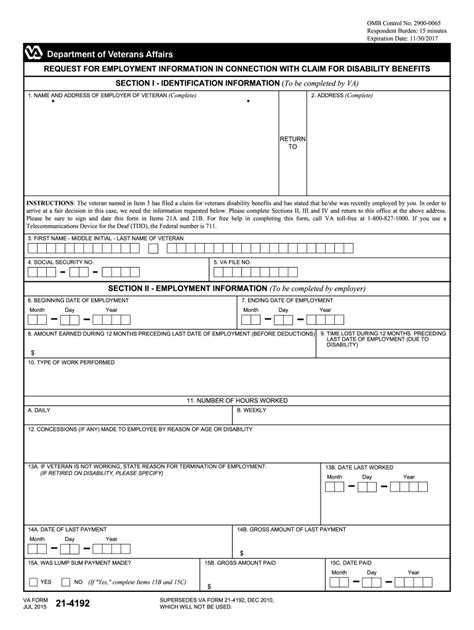 VA Form 21-4192 Printable Version