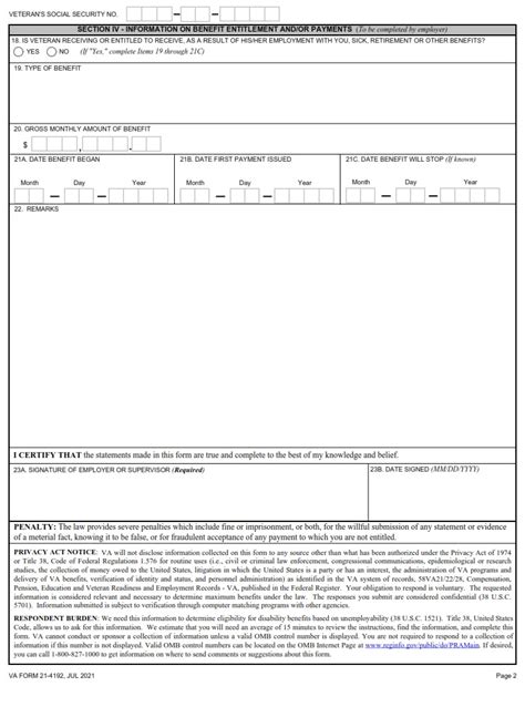 VA Form 21-4192 Template