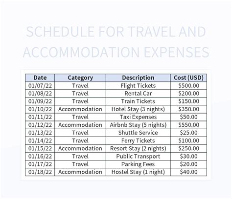 Vacation accommodation excel template