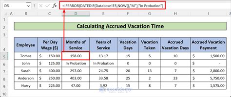 Vacation Accrual Rate Formula