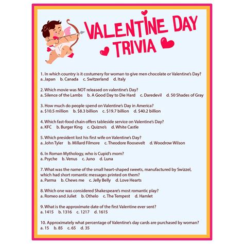 Valentine Trivia Printable Fun For Couples And Friends