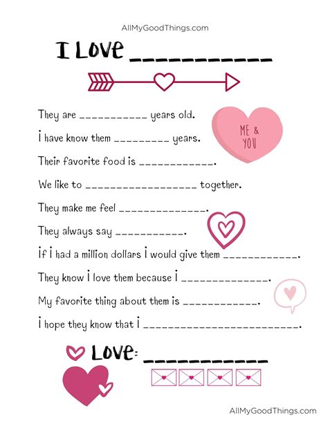 valentines day questionnaire for kids